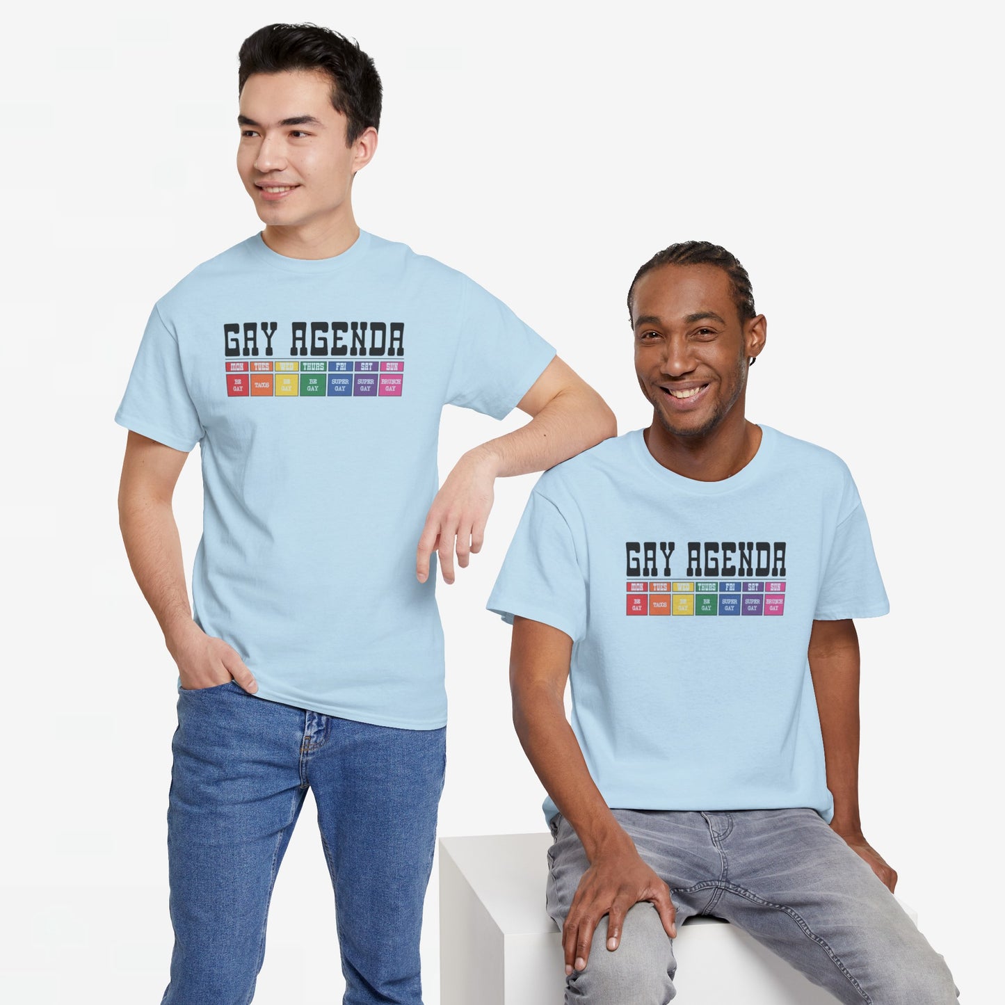 Gay Pride T-shirt - Gay Agenda (zwarte tekst) - Oversized #18