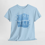 Lichtblauw jongens-T-shirt met opdruk 'JONGENS MAMA' in blauwe letters en sterren