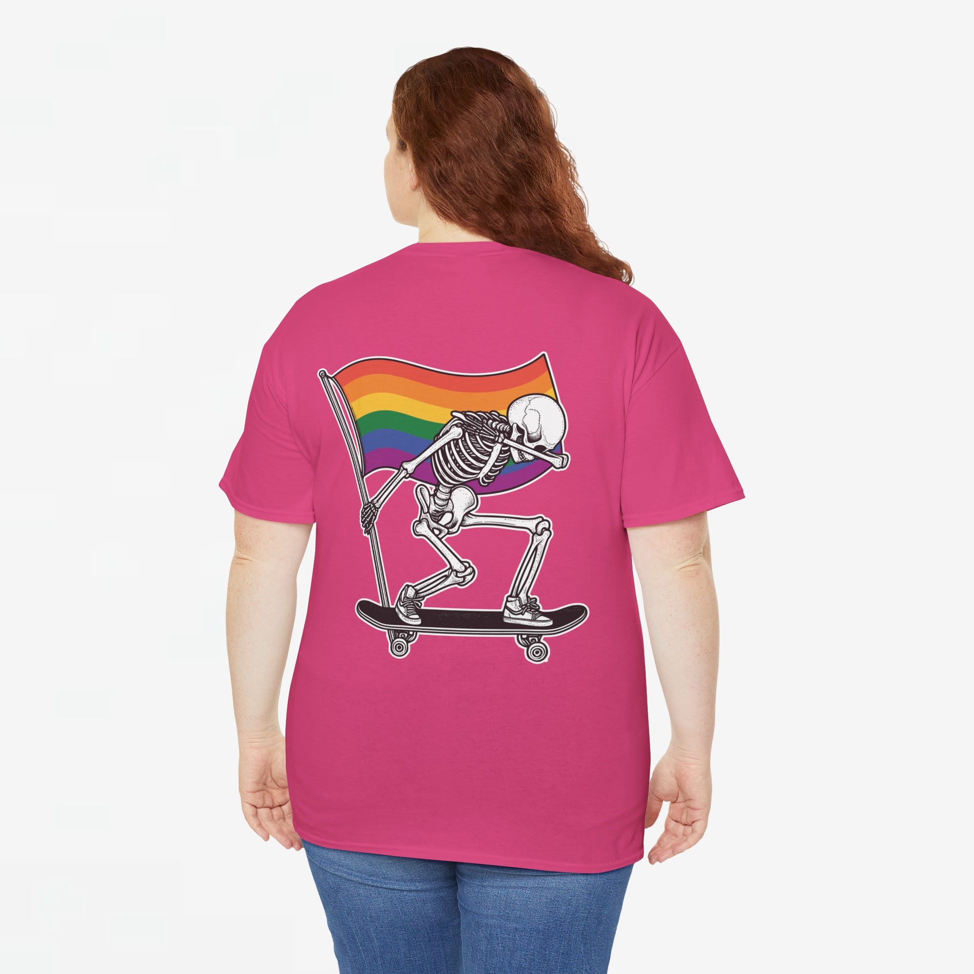 Gay Pride T-shirt - Skelet Pride Regenboog Flag - Back Print - Oversized #71
