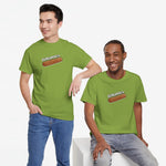 Oversized groen T-shirt met frikandel-frontprint, ronde hals en korte mouwen