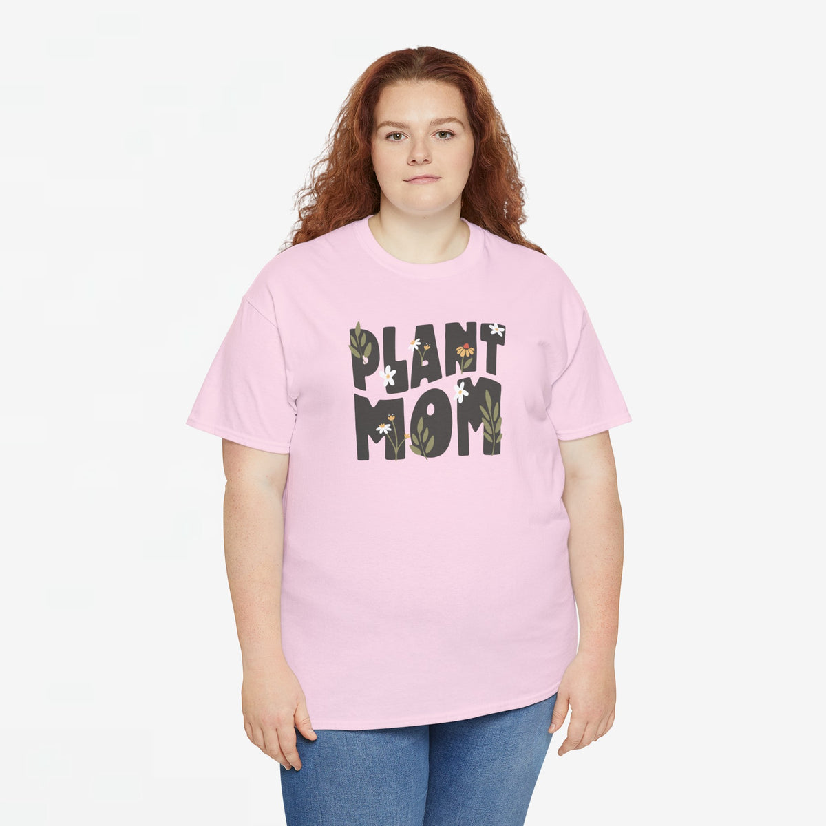 Roze oversized t-shirt met ‘PLANT MOM’ frontprint en ronde hals