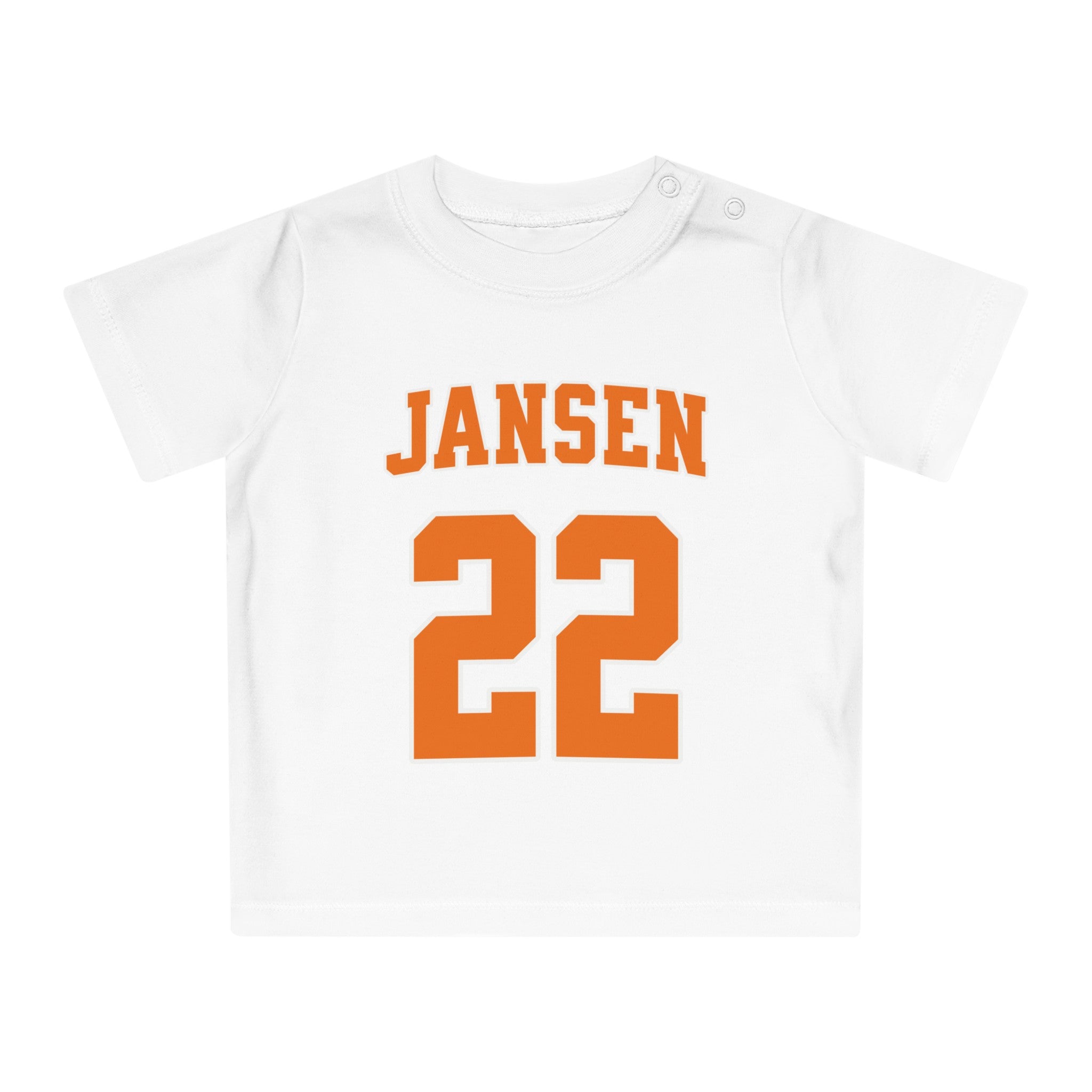 Baby T-shirt voor EK, WK en Koningsdag - Personaliseer met Naam & Rugnummer (Voorkant)