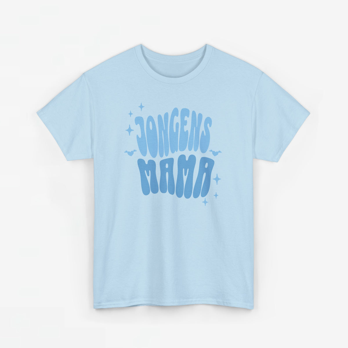Lichtblauw jongens-T-shirt met opdruk 'JONGENS MAMA' en sterretjes