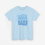 Lichtblauw jongens-T-shirt met opdruk 'JONGENS MAMA' en sterretjes