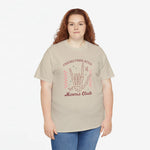 Zandkleurige oversized t-shirt met handprint-graphic en tekst 'Moms club' voorop