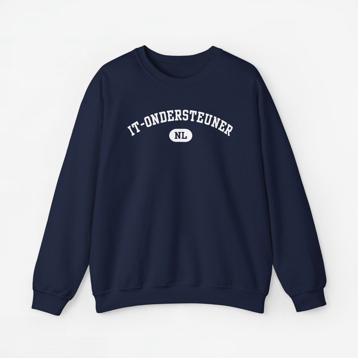 Donkerblauwe sweater met ronde hals en borstprint, lange mouwen