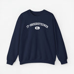 Donkerblauwe sweater met ronde hals en borstprint, lange mouwen