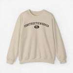 Beige trui met CONSTRUCTIEWERKER Nl-print op de borst