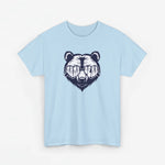 Lichtblauwe oversized T-shirt met zwart beermotief en 'MAMA-BEAR' op de borst