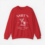 Rode sweater met SMIT'S Social Club cocktailprint, ronde hals en lange mouwen