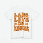 Wit T-shirt met oranje tekstprint 'Lang leve de koning' op de achterkant