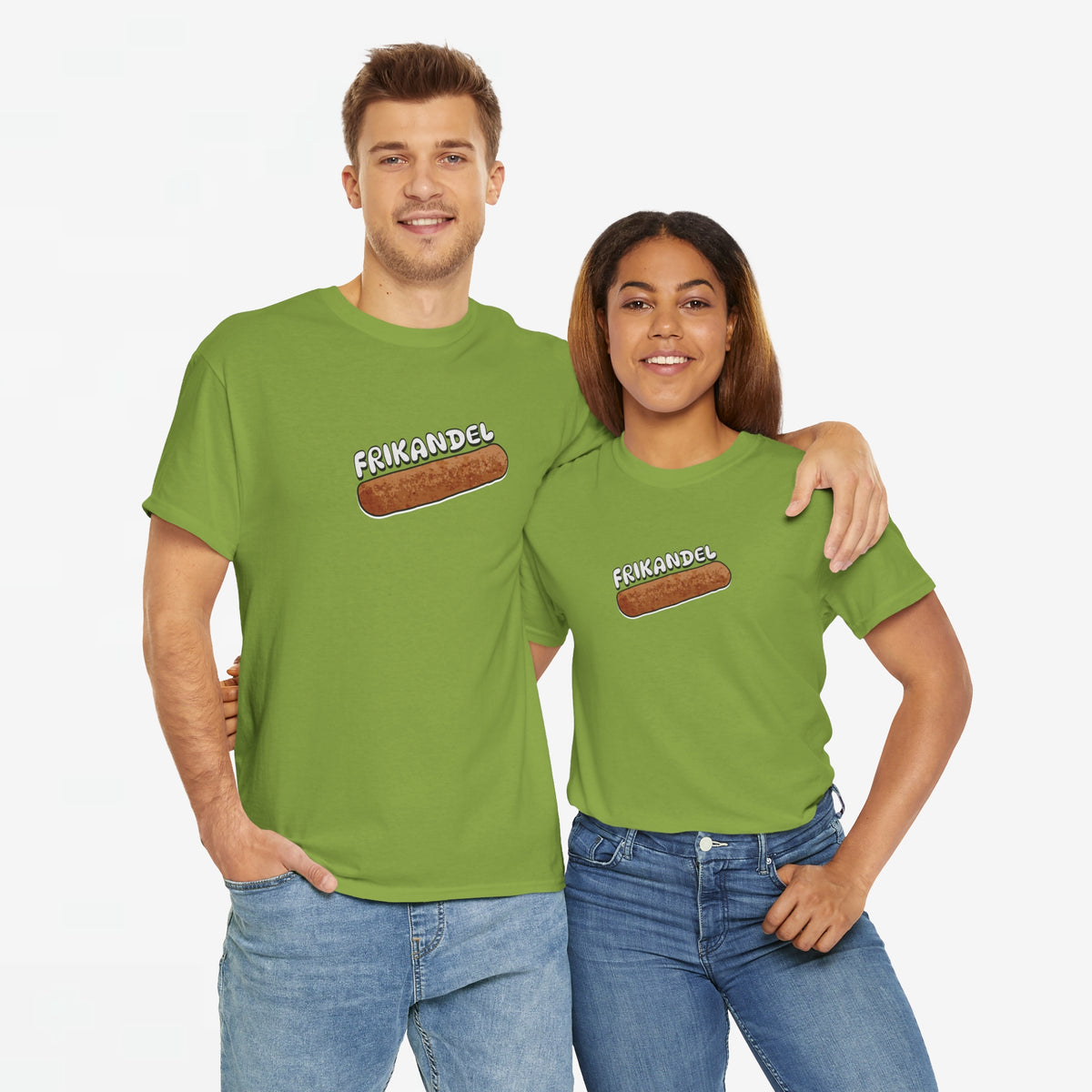 Oversized T-shirt groen met frikandel-frontprint op de borst, korte mouwen