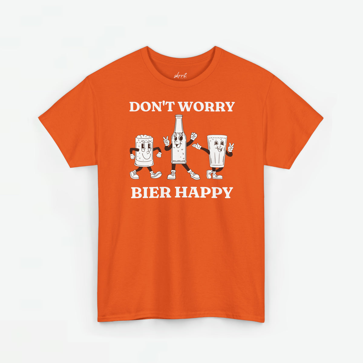Oranje oversized T-shirt met borstprint ‘DON’T WORRY’ en ‘BIER HAPPY’