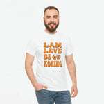 Heren oversize T-shirt wit met oranje tekstprint 'Lam Leve de Koning'.
