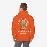 Oranje oversized hoodie met grote backprint van bierglazen en tekst