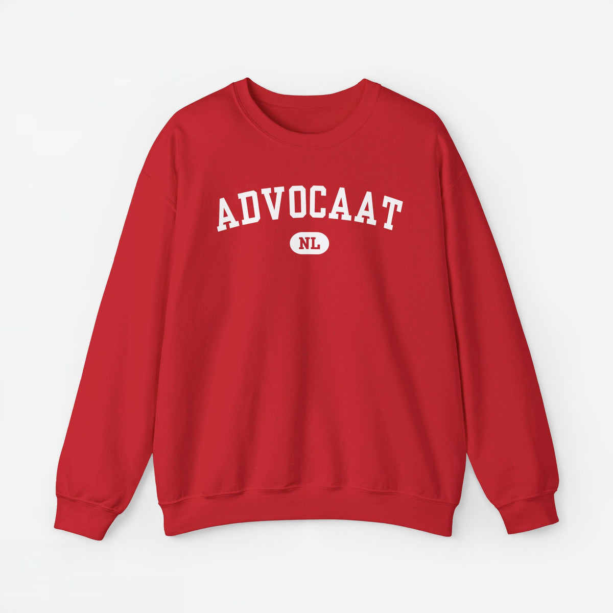 Rode sweatshirt met ronde hals en grote 'Advocaat' print op de borst