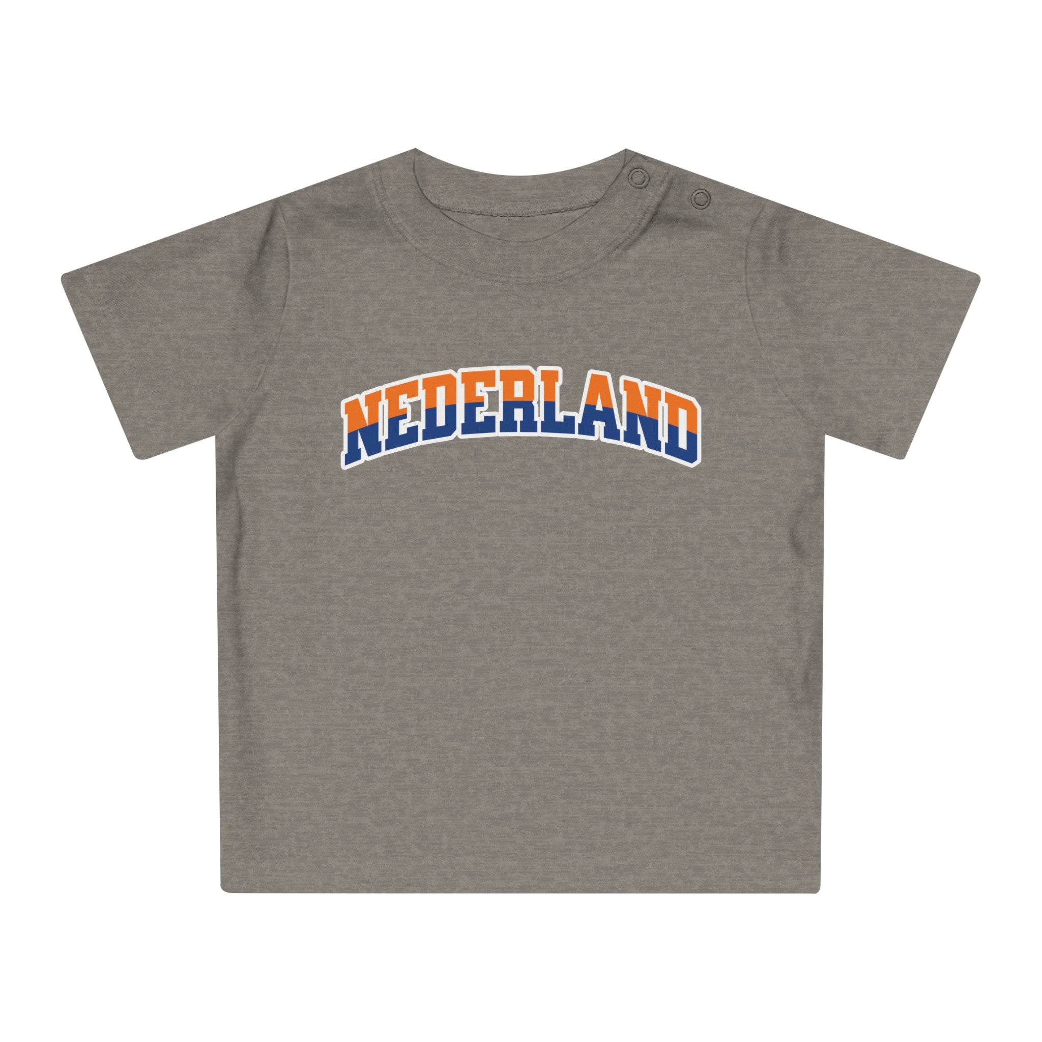 Baby T-shirt voor EK, WK en Koningsdag - NEDERLAND - oranje en blauwe tekst