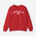 Rode sweater met ronde hals en borstprint 'ALGEMEEN DIRECTEUR' met NL-logo