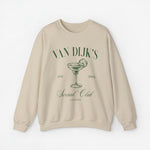 Beige sweatshirt met ronde hals en opdruk van cocktailglas met tekst