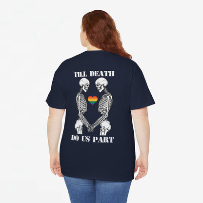 Gay Pride T-shirt - Skelet Echtpaar Till Death Do Us Part - Back Print - Oversized #74