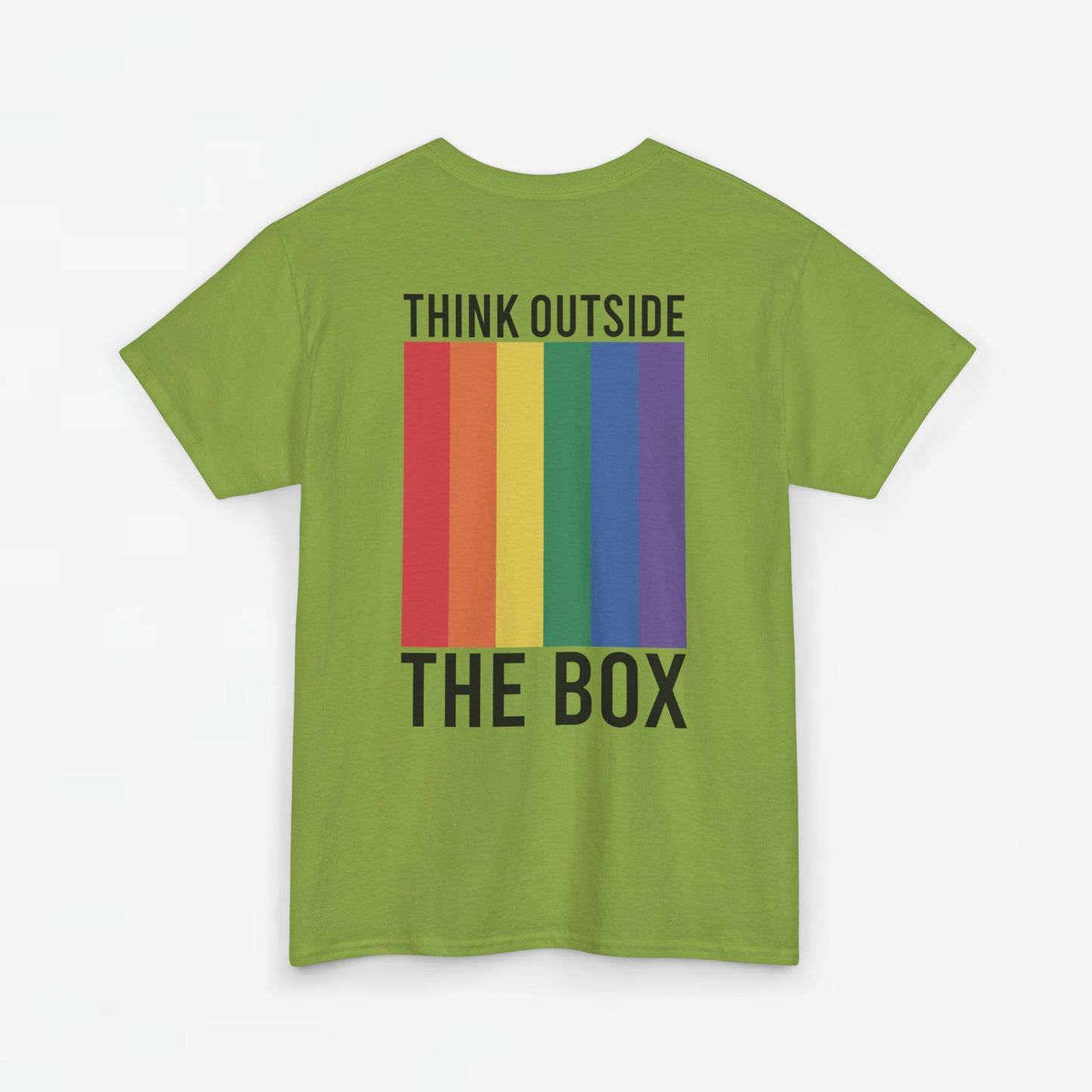 Gay Pride T-shirt - Think Outside The Box (zwarte tekst) - Back Print - Oversized #29