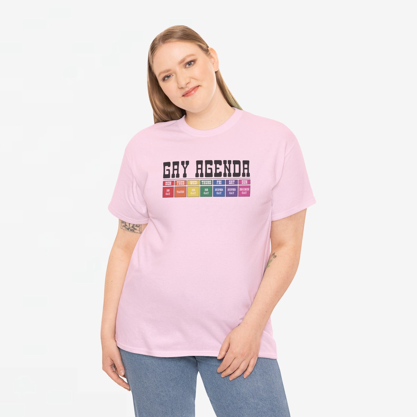 Gay Pride T-shirt - Gay Agenda (zwarte tekst) - Oversized #18