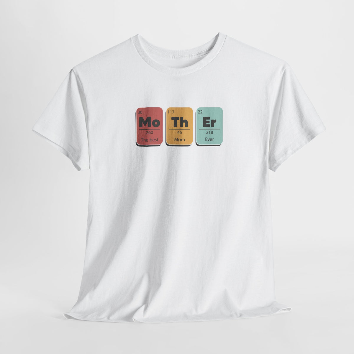 Wit oversized T-shirt met periodiek-systeemprint in vier gekleurde vakjes op de borst