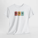 Wit oversized T-shirt met periodiek-systeemprint in vier gekleurde vakjes op de borst