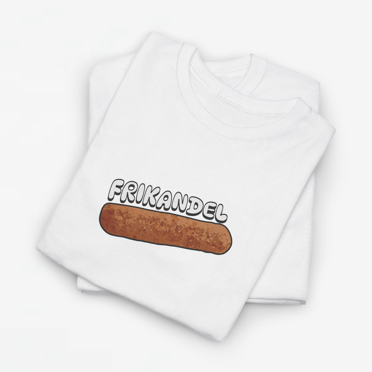 Witte oversized T-shirt stapel met Frikandel-worstprint voorop