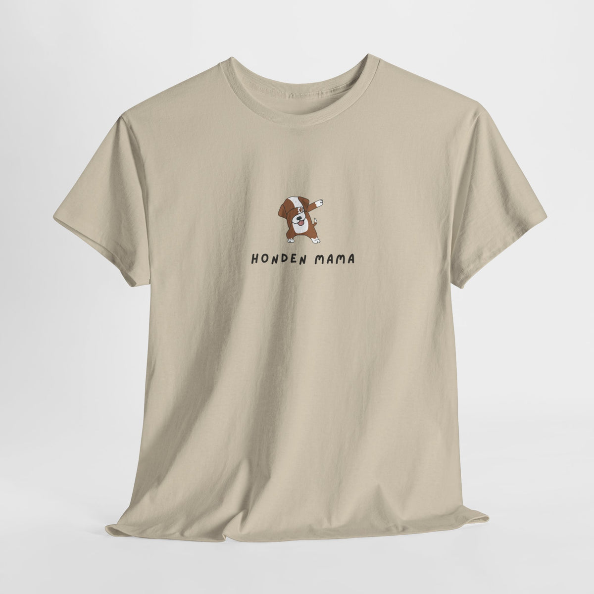 Oversized T-shirt beige met ronde hals en print van hondemama op de borst