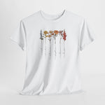 Wit T-shirt met bloemen- en namenprint in geel, oranje en roodtinten