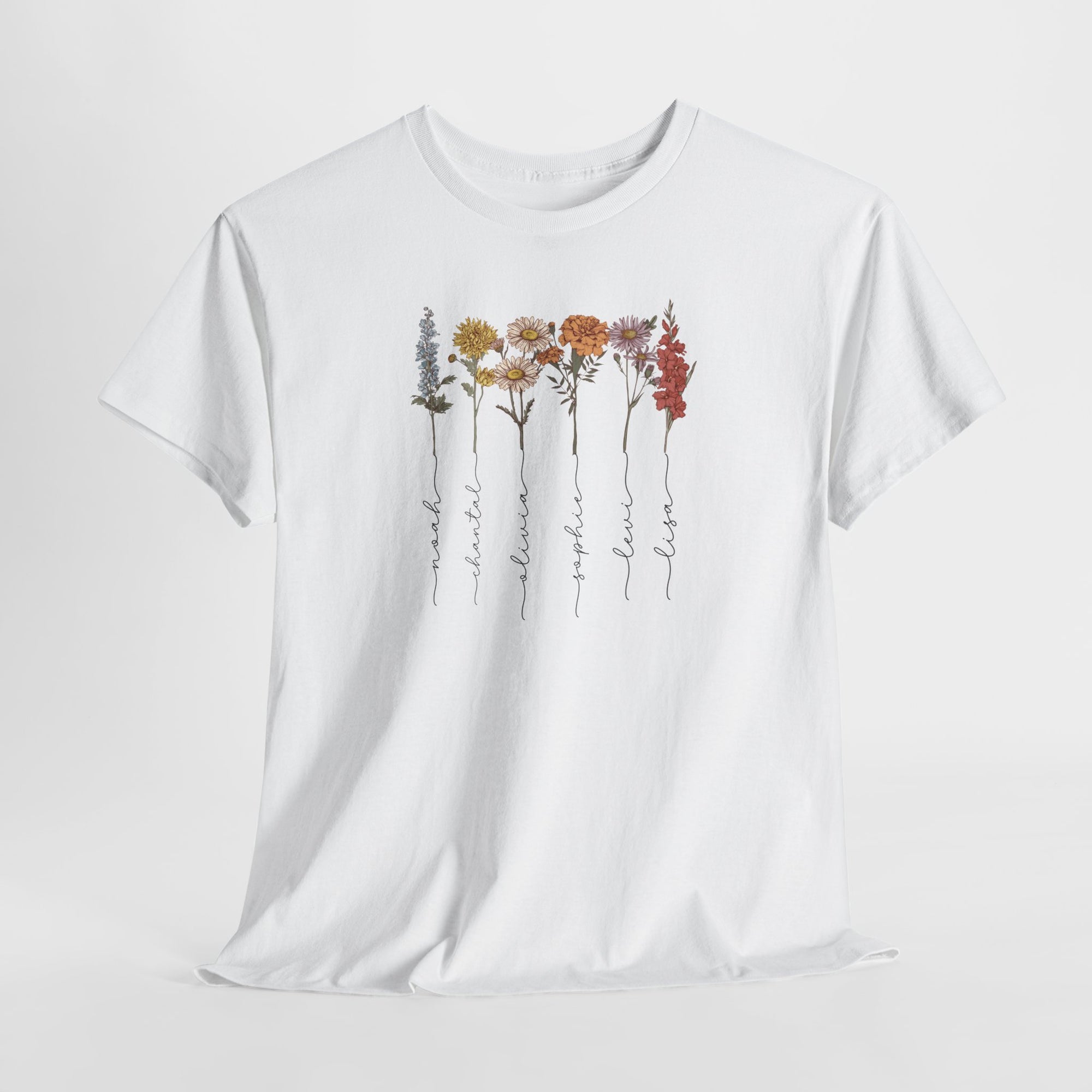 Gepersonaliseerde Moederdag Mama Cadeau - T-shirt - Geboortemaand bloemen met namen