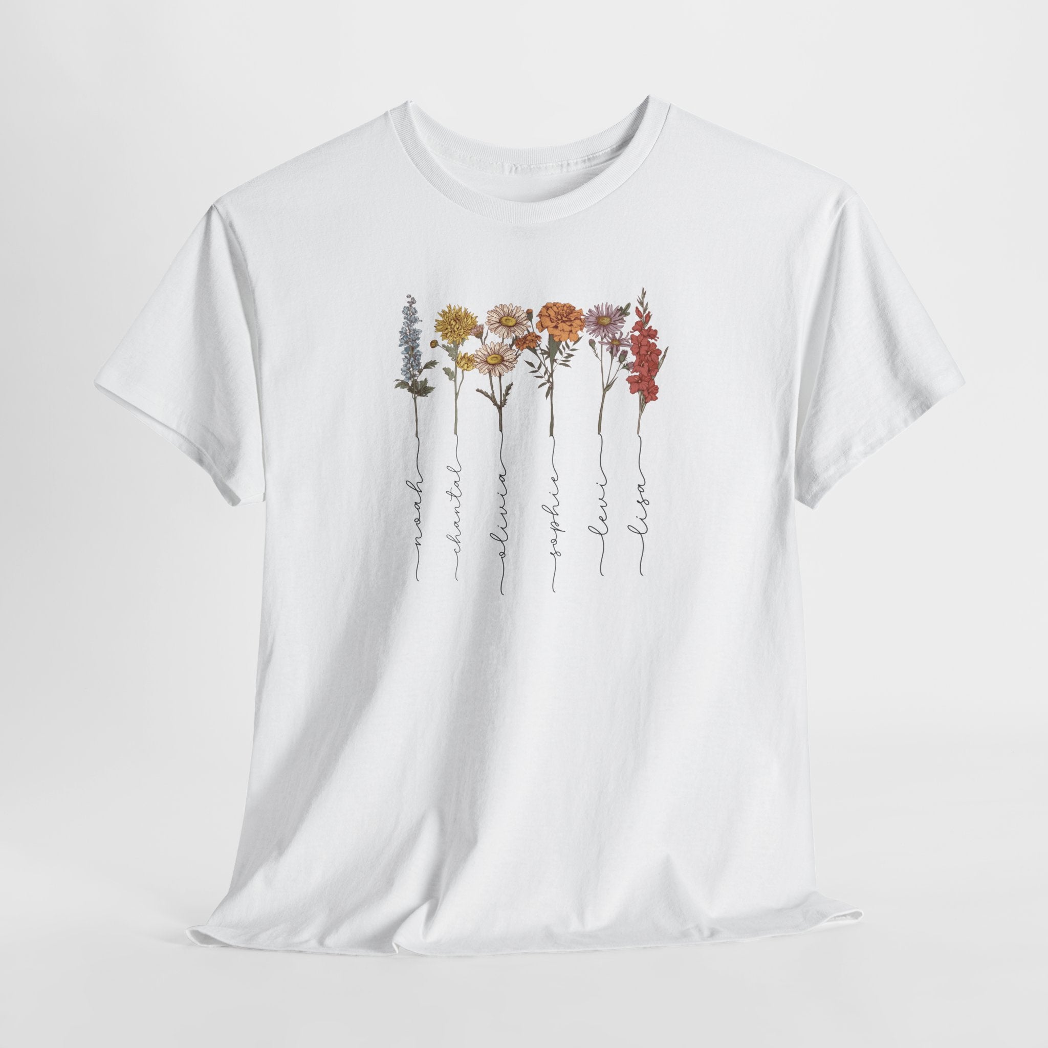 Gepersonaliseerde Moederdag Mama Cadeau - T-shirt - Geboortemaand bloemen met namen