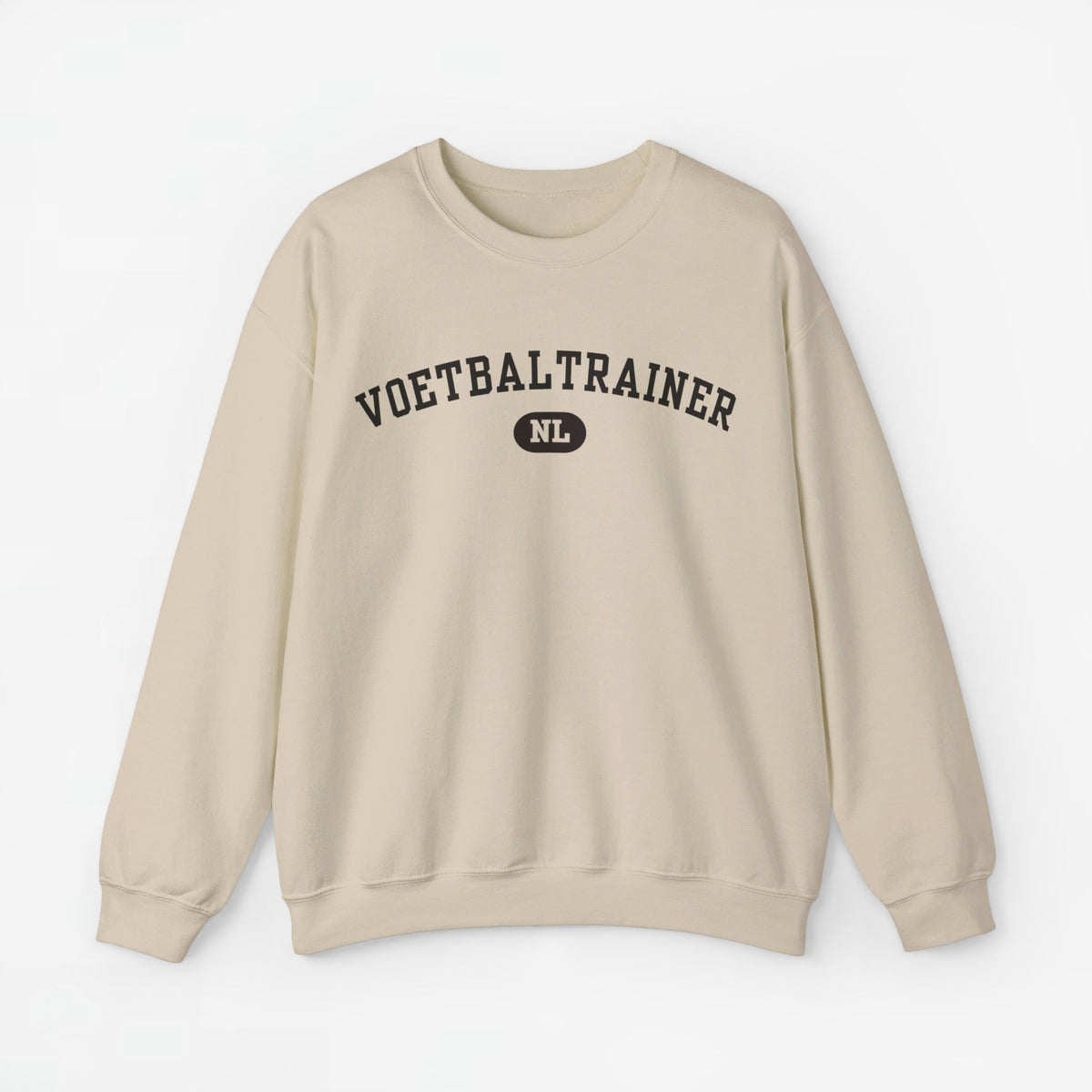Sporttrui met lange mouwen, beige; VOETBALTRAINER-tekstprint met NL-logo.