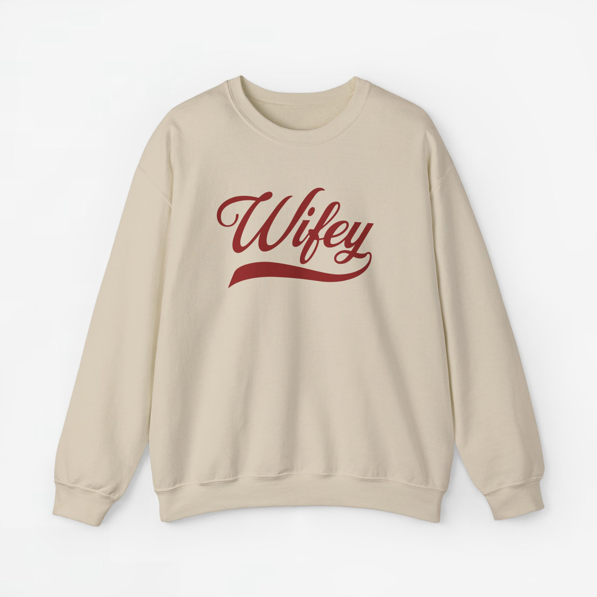 Sweatshirt zandkleurig met opdruk 'Wifey' en lange mouwen, ronde hals.