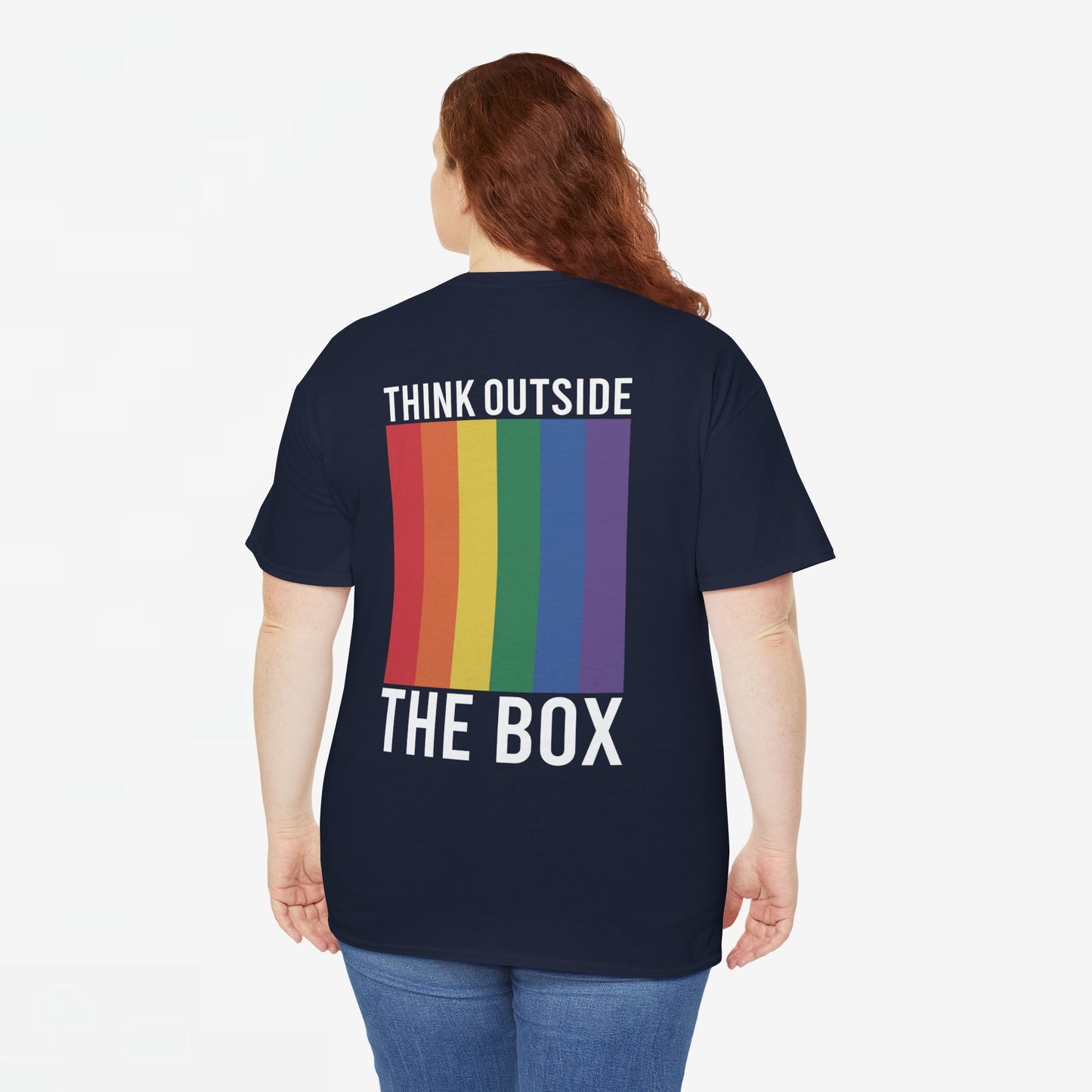 Gay Pride T-shirt - Think Outside The Box (witte tekst) - Back Print - Oversized #28