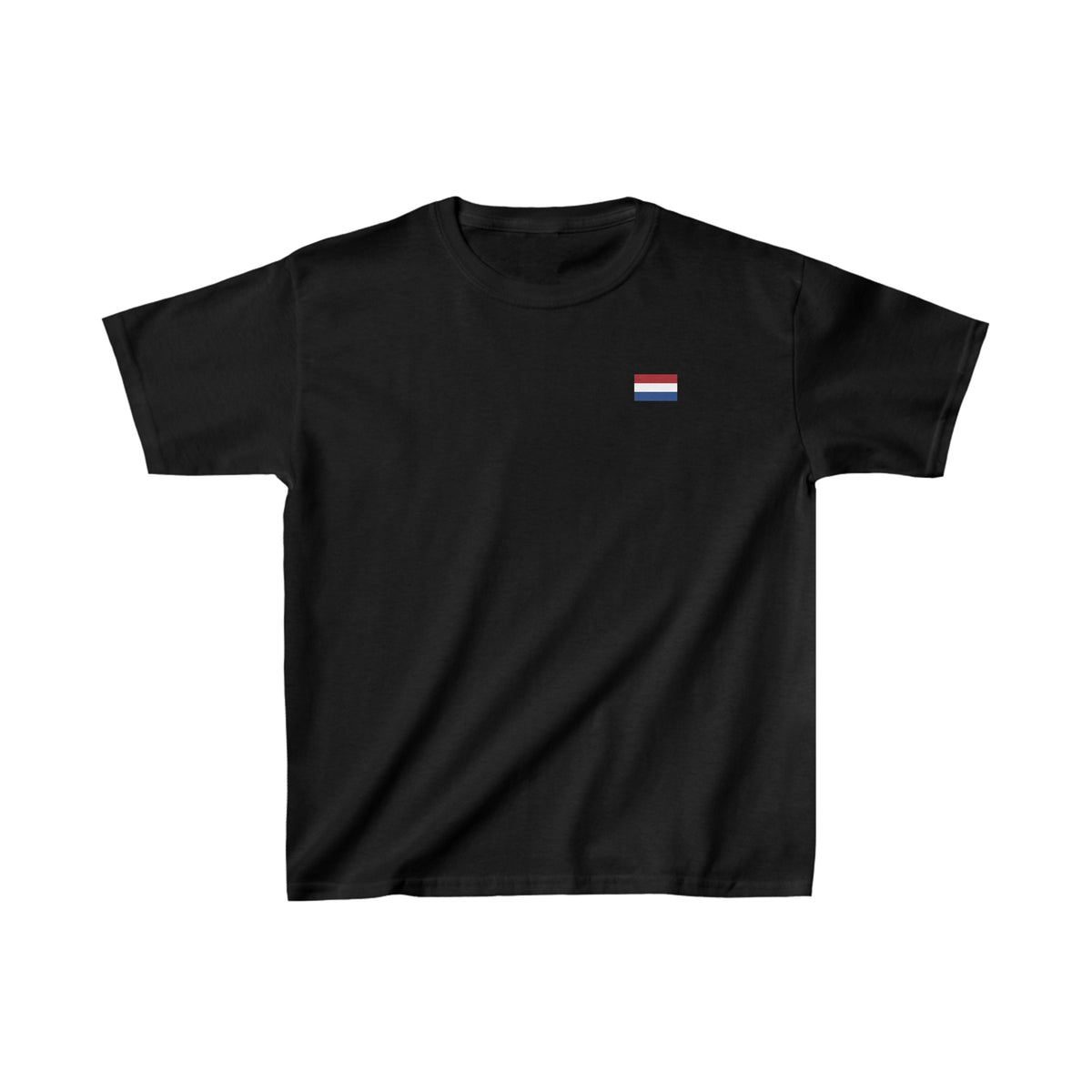 Kinder-T-shirt zwart met kleine vlagprint op de borst