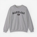 Lichtgrijze sweater met zwarte MAKELAAR NL-print op de borst