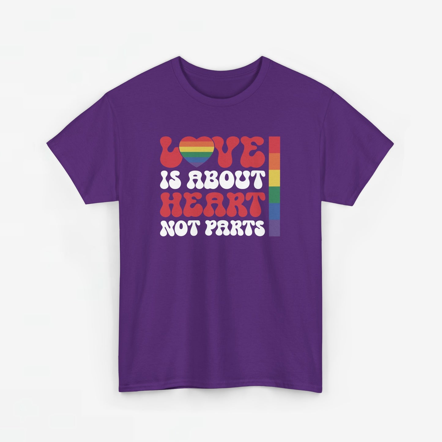 Gay Pride T-shirt - Love is about heart, not parts (witte tekst) - Oversized #30