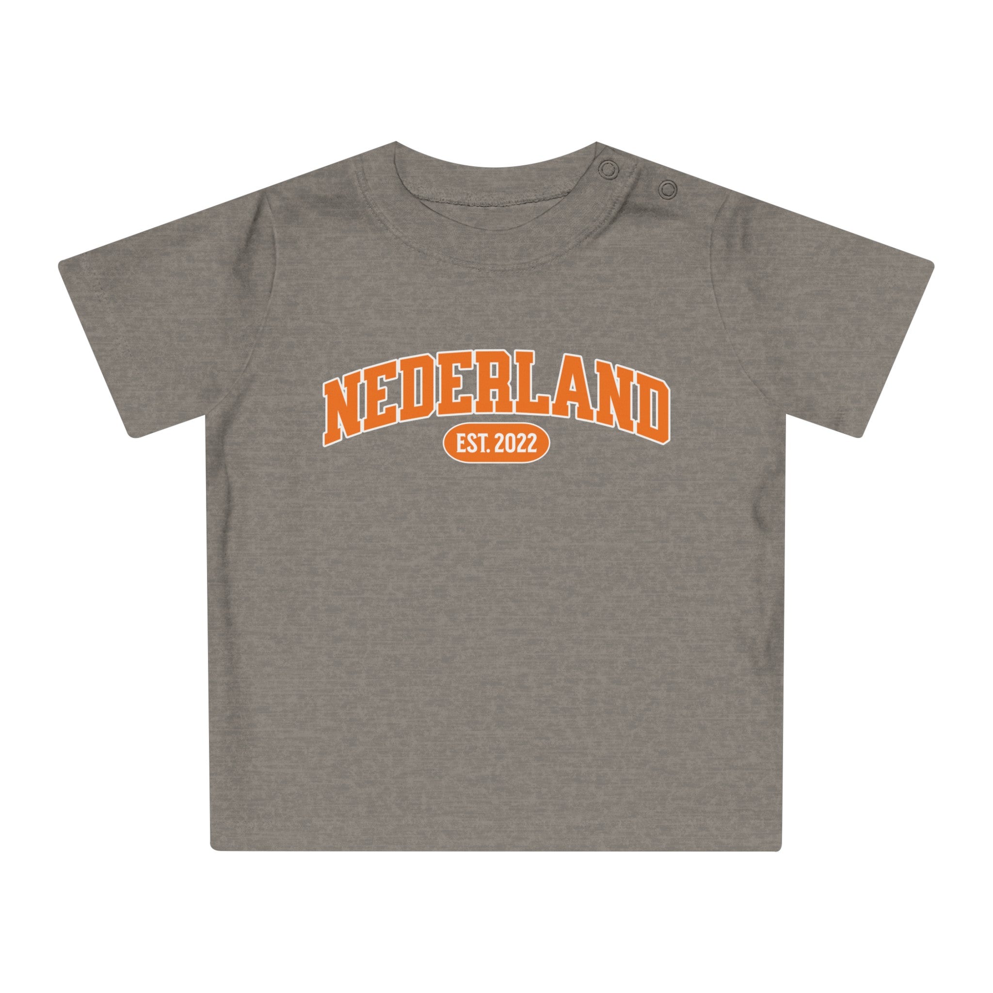 Baby T-shirt voor EK, WK en Koningsdag - Personaliseer met EST Jaar  - NEDERLAND (Voorkant)