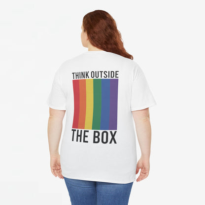 Gay Pride T-shirt - Think Outside The Box (zwarte tekst) - Back Print - Oversized #29