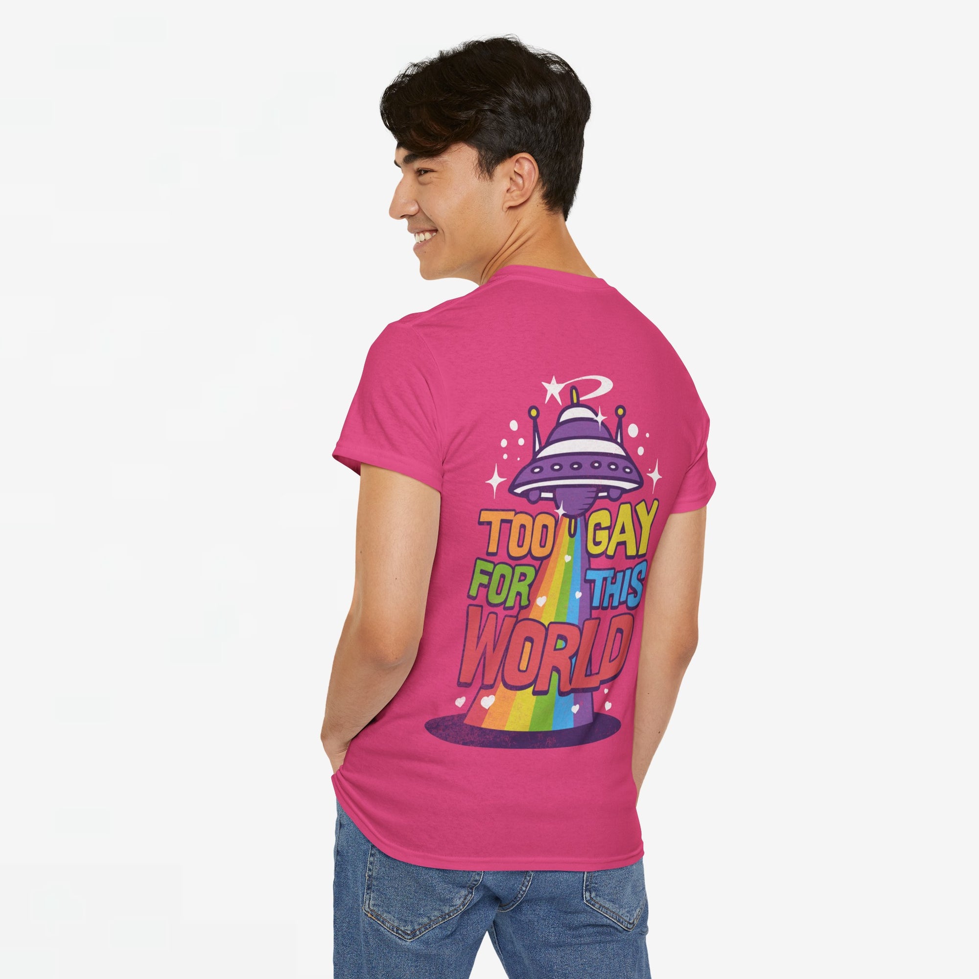 Gay Pride T-shirt - Too Gay For This World - Back Print - Oversized #55