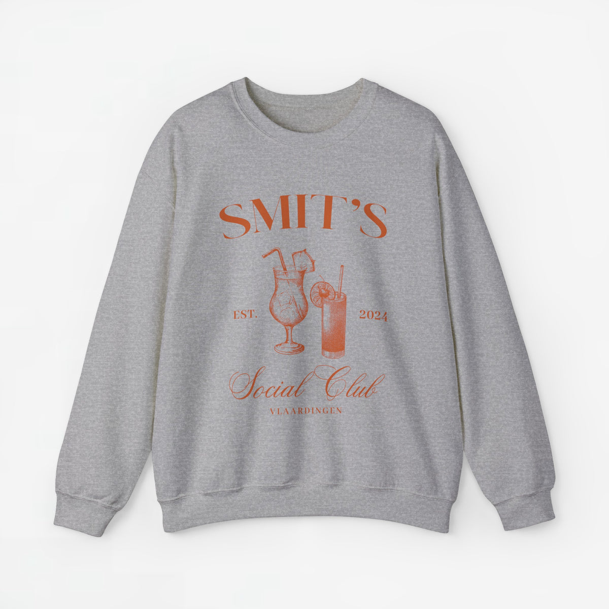 Sportgrijze gepersonaliseerde sweater met 'SMIT'S Social Club' print op de borst