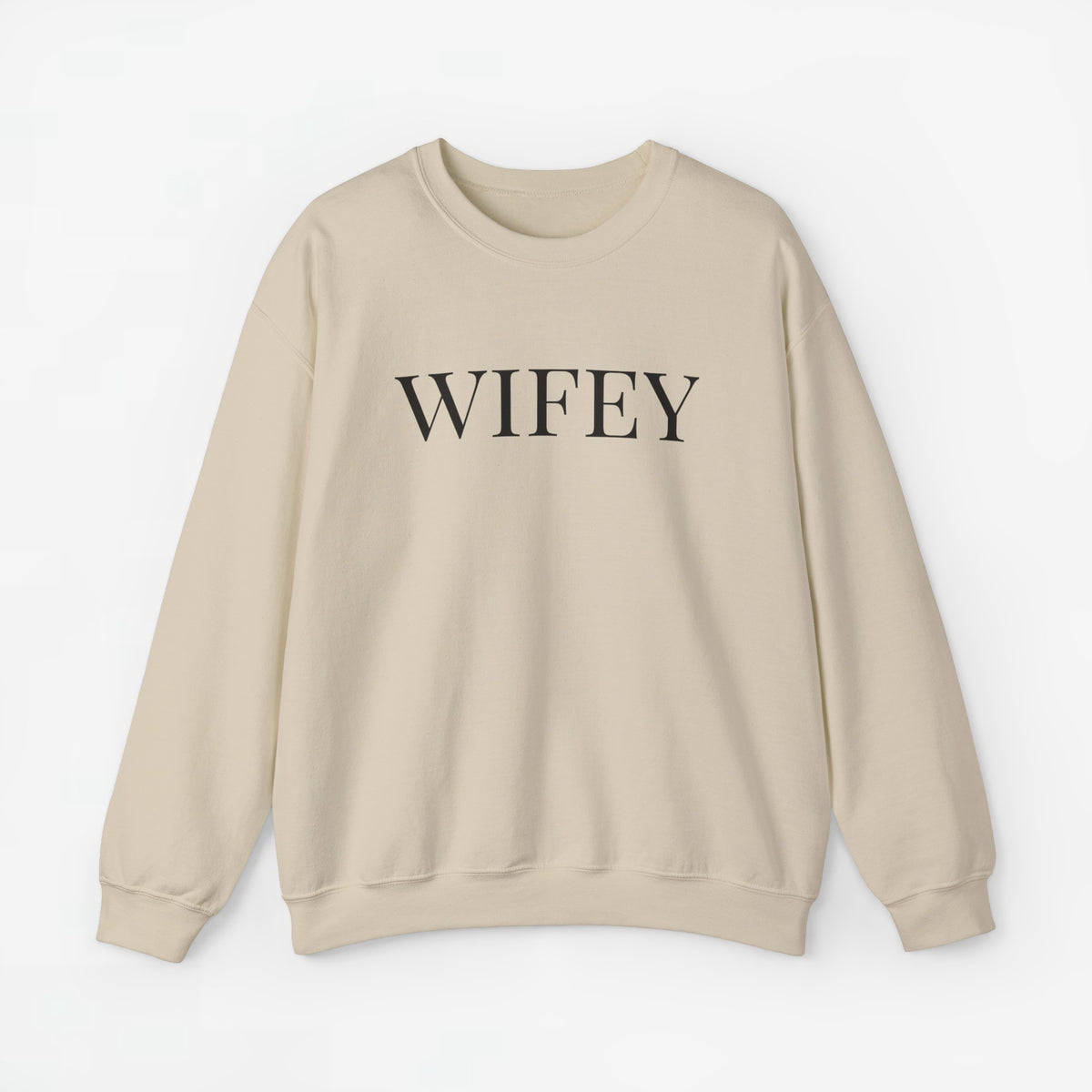 Beige sweater met lange mouwen en opdruk 'WIFEY'.