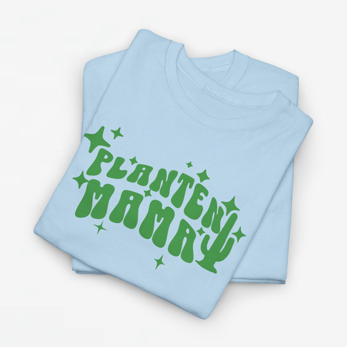 Oversized T-shirt lichtblauw met groene 'Planten Mammy' print op de borst
