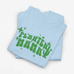 Oversized T-shirt lichtblauw met groene 'Planten Mammy' print op de borst