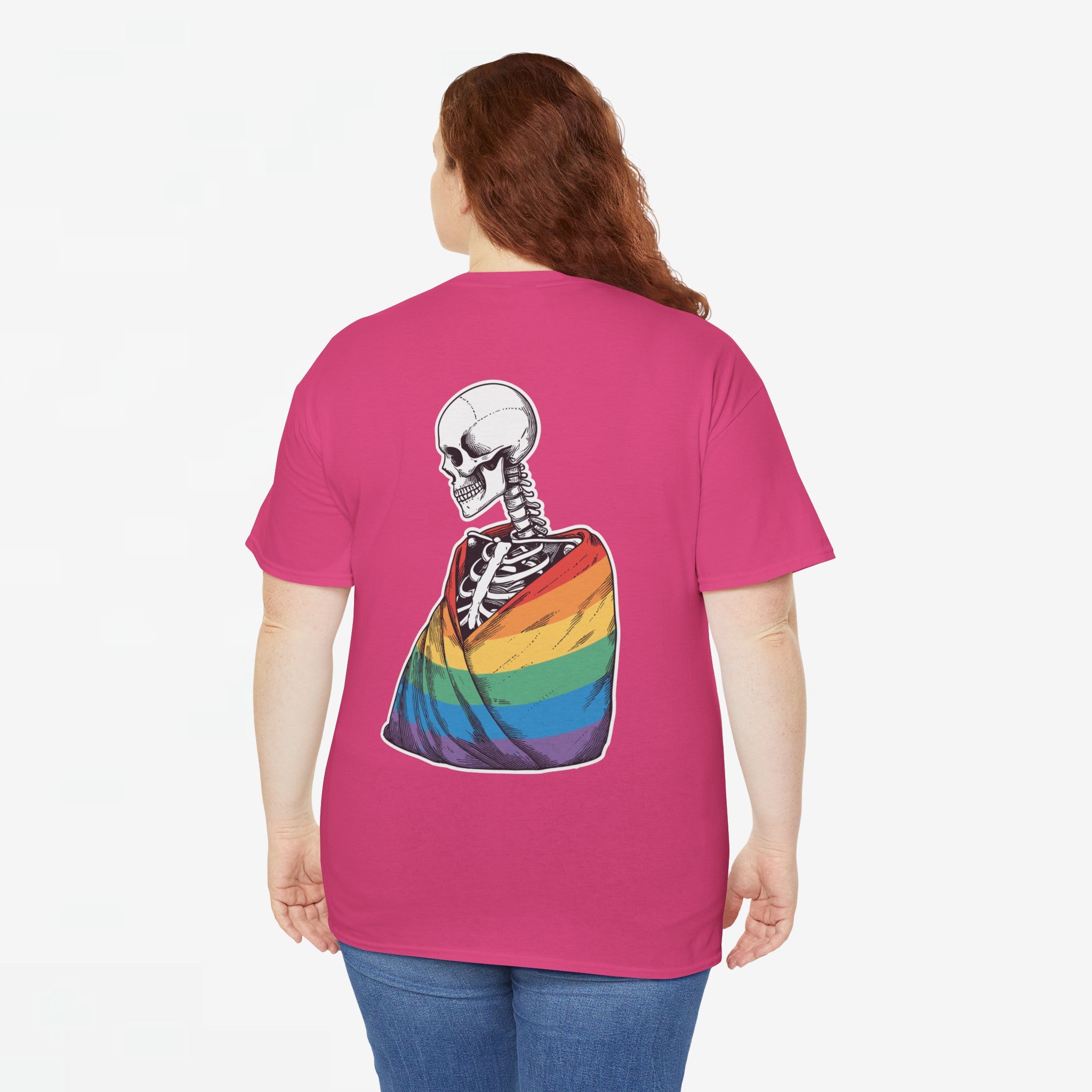 Gay Pride T-shirt - Skelet Regenboog Pride Vlag - Back Print - Oversized #76