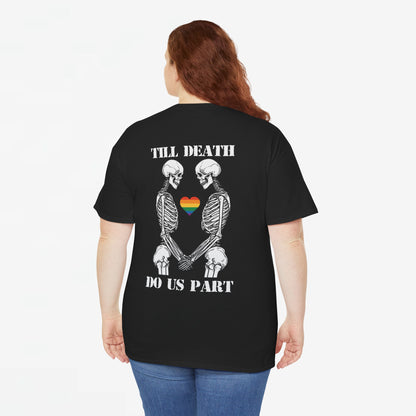 Gay Pride T-shirt - Skelet Echtpaar Till Death Do Us Part - Back Print - Oversized #74