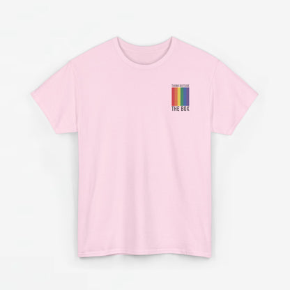 Gay Pride T-shirt - Think Outside The Box (zwarte tekst) - Back Print - Oversized #29