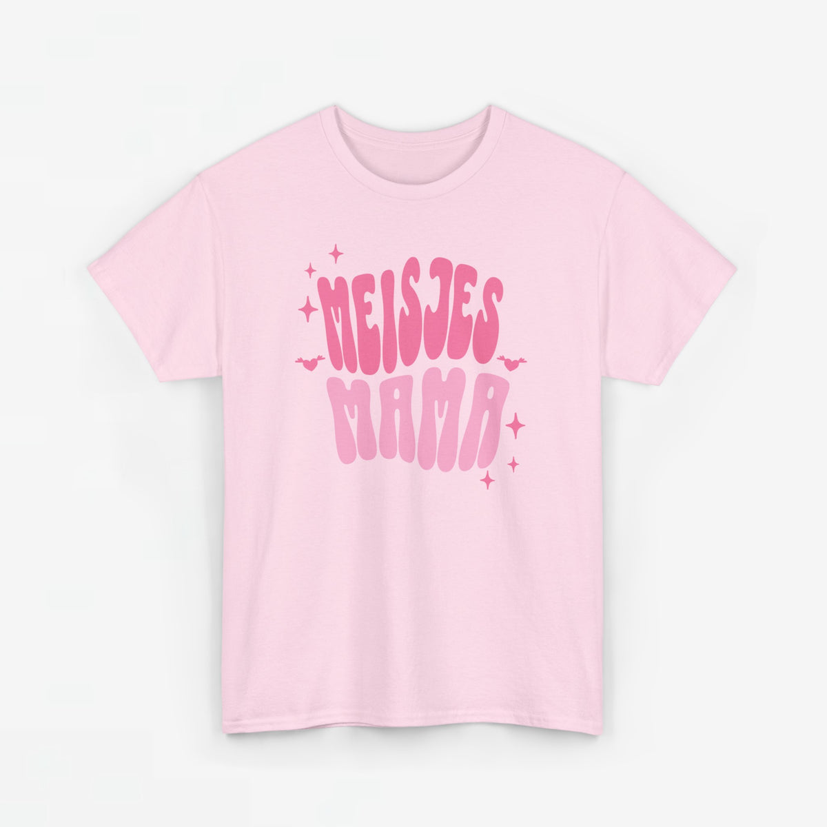 Oversized meisjes-T-shirt lichtroze met roze opdruk “MEISJES MAMA” op de borst